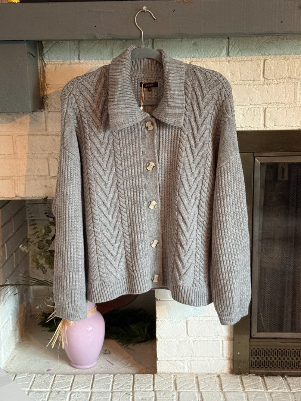 NWT Quince Australian Merino Wool Collared Cardigan Gray Medium - Picture 8 of 8